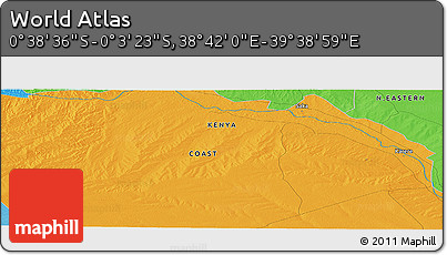 Political Panoramic Map of the Area around 0° 21' 0" S, 39° 10' 29" E