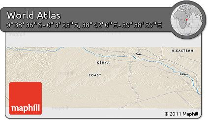 Shaded Relief Panoramic Map of the Area around 0° 21' 0" S, 39° 10' 29" E