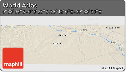 Shaded Relief Panoramic Map of the Area around 0° 21' 0" S, 39° 10' 29" E