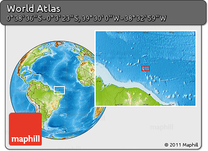 Physical Location Map of the Area around 0° 21' 0" S, 39° 1' 29" W