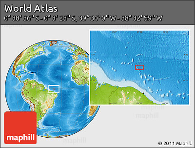 Physical Location Map of the Area around 0° 21' 0" S, 39° 1' 29" W