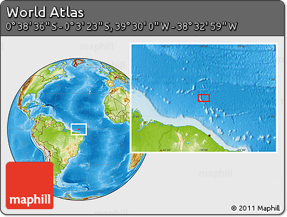 Physical Location Map of the Area around 0° 21' 0" S, 39° 1' 29" W