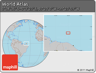 Gray Location Map of the Area around 0° 21' 0" S, 39° 52' 30" W