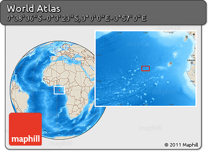 Shaded Relief Location Map of the Area around 0° 21' 0" S, 3° 28' 30" E