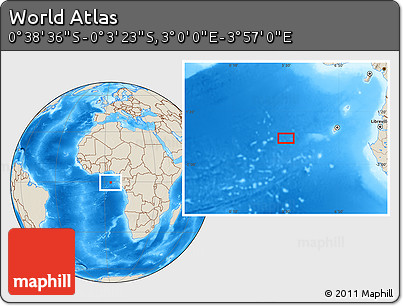 Shaded Relief Location Map of the Area around 0° 21' 0" S, 3° 28' 30" E