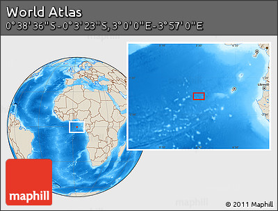 Shaded Relief Location Map of the Area around 0° 21' 0" S, 3° 28' 30" E