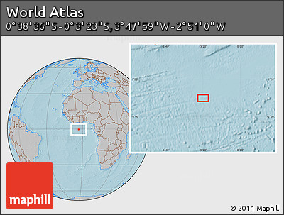 Gray Location Map of the Area around 0° 21' 0" S, 3° 19' 30" W, hill shading