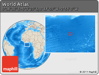 Shaded Relief Location Map of the Area around 0° 21' 0" S, 3° 19' 30" W