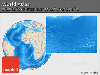 Shaded Relief Location Map of the Area around 0° 21' 0" S, 3° 19' 30" W