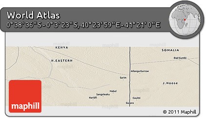 Shaded Relief Panoramic Map of the Area around 0° 21' 0" S, 40° 52' 30" E