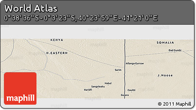 Shaded Relief Panoramic Map of the Area around 0° 21' 0" S, 40° 52' 30" E