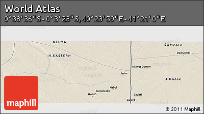 Shaded Relief Panoramic Map of the Area around 0° 21' 0" S, 40° 52' 30" E