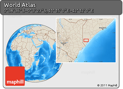 Shaded Relief Location Map of the Area around 0° 21' 0" S, 41° 43' 30" E