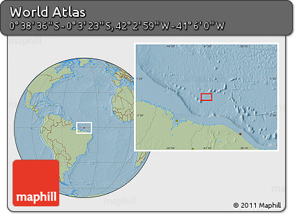 Savanna Style Location Map of the Area around 0° 21' 0" S, 41° 34' 30" W, hill shading