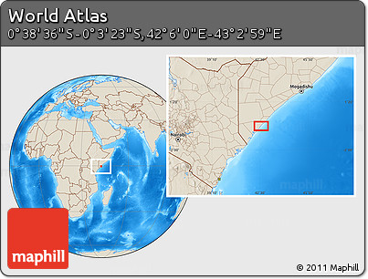 Shaded Relief Location Map of the Area around 0° 21' 0" S, 42° 34' 30" E