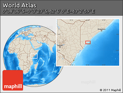 Shaded Relief Location Map of the Area around 0° 21' 0" S, 42° 34' 30" E