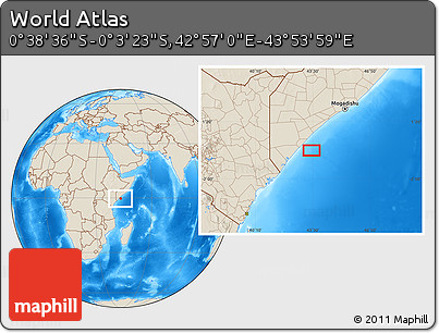 Shaded Relief Location Map of the Area around 0° 21' 0" S, 43° 25' 29" E