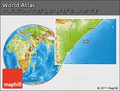 Physical Location Map of the Area around 0° 21' 0" S, 44° 16' 29" E