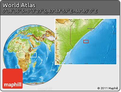 Physical Location Map of the Area around 0° 21' 0" S, 44° 16' 29" E