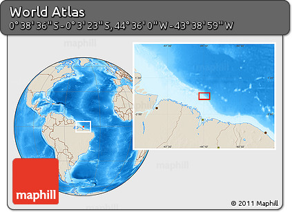 Shaded Relief Location Map of the Area around 0° 21' 0" S, 44° 7' 30" W