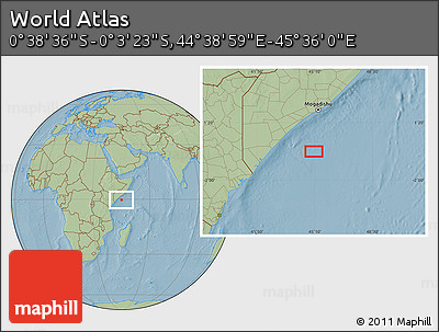 Savanna Style Location Map of the Area around 0° 21' 0" S, 45° 7' 30" E, hill shading