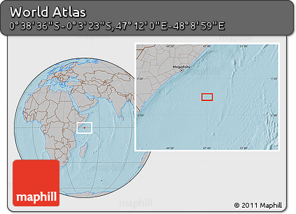 Gray Location Map of the Area around 0° 21' 0" S, 47° 40' 29" E, hill shading