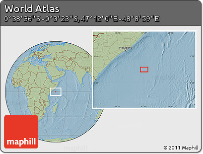 Savanna Style Location Map of the Area around 0° 21' 0" S, 47° 40' 29" E, hill shading