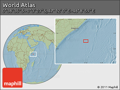 Savanna Style Location Map of the Area around 0° 21' 0" S, 47° 40' 29" E, hill shading