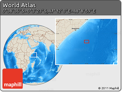 Shaded Relief Location Map of the Area around 0° 21' 0" S, 47° 40' 29" E