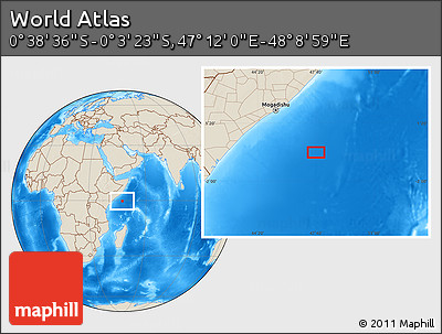 Shaded Relief Location Map of the Area around 0° 21' 0" S, 47° 40' 29" E