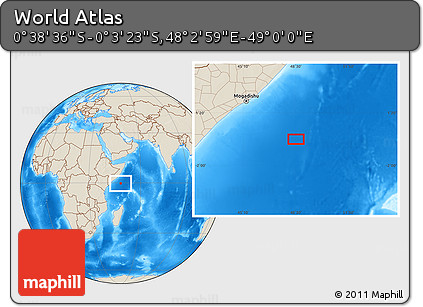 Shaded Relief Location Map of the Area around 0° 21' 0" S, 48° 31' 29" E