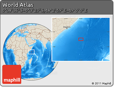 Shaded Relief Location Map of the Area around 0° 21' 0" S, 48° 31' 29" E