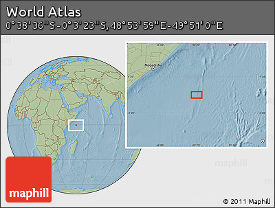 Savanna Style Location Map of the Area around 0° 21' 0" S, 49° 22' 30" E, hill shading
