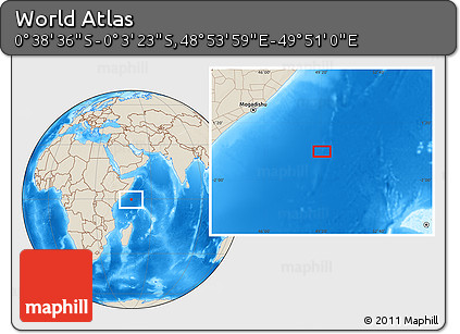 Shaded Relief Location Map of the Area around 0° 21' 0" S, 49° 22' 30" E