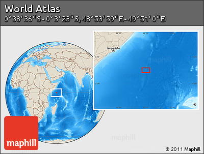 Shaded Relief Location Map of the Area around 0° 21' 0" S, 49° 22' 30" E