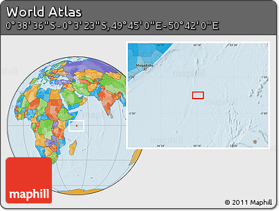 Political Location Map of the Area around 0° 21' 0" S, 50° 13' 30" E