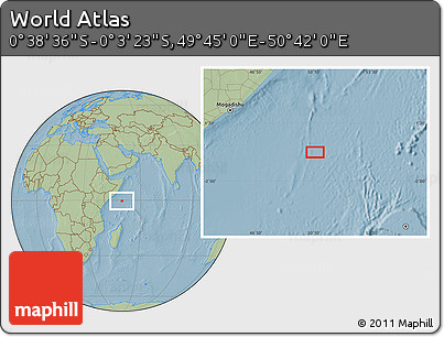 Savanna Style Location Map of the Area around 0° 21' 0" S, 50° 13' 30" E, hill shading