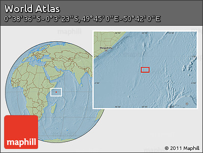 Savanna Style Location Map of the Area around 0° 21' 0" S, 50° 13' 30" E, hill shading
