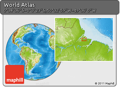 Physical Location Map of the Area around 0° 21' 0" S, 50° 4' 30" W