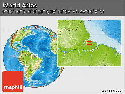 Physical Location Map of the Area around 0° 21' 0" S, 50° 4' 30" W