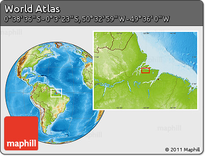Physical Location Map of the Area around 0° 21' 0" S, 50° 4' 30" W