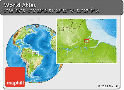 Physical Location Map of the Area around 0° 21' 0" S, 50° 55' 29" W