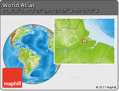 Physical Location Map of the Area around 0° 21' 0" S, 50° 55' 29" W