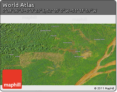 Satellite 3D Map of the Area around 0° 21' 0" S, 51° 46' 29" W