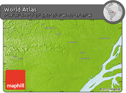 Physical Map of the Area around 0° 21' 0" S, 51° 46' 29" W