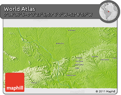 Physical 3D Map of the Area around 0° 21' 0" S, 52° 37' 30" W