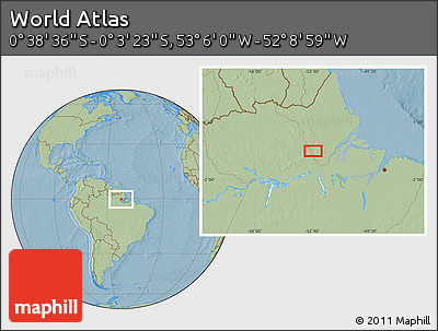 Savanna Style Location Map of the Area around 0° 21' 0" S, 52° 37' 30" W, hill shading