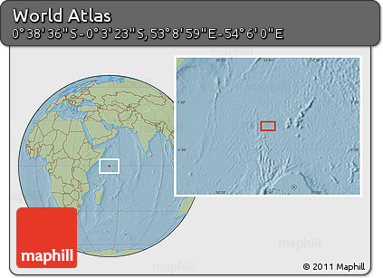 Savanna Style Location Map of the Area around 0° 21' 0" S, 53° 37' 30" E, hill shading