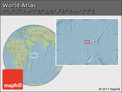 Savanna Style Location Map of the Area around 0° 21' 0" S, 53° 37' 30" E, hill shading