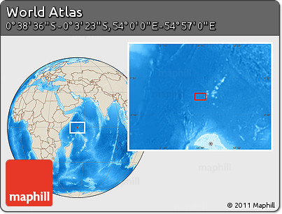 Shaded Relief Location Map of the Area around 0° 21' 0" S, 54° 28' 30" E